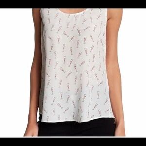 JOIE Pink Champagne Glass Print Silk Tank SZ XS